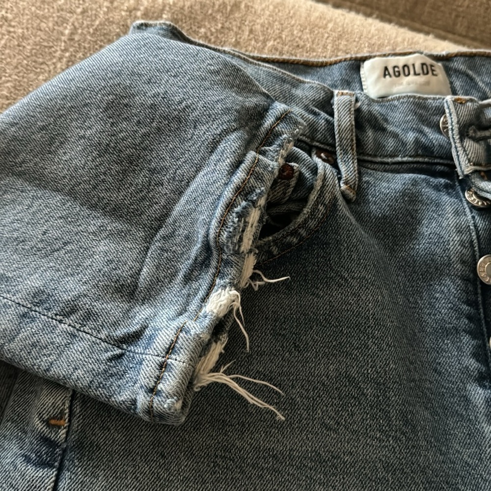 Agolde Tapered Straight Distressed Riley Jean High Rise Button Fly Size 24 - Picture 7 of 7
